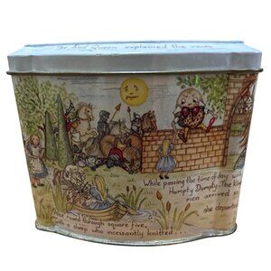 Vtg "Through The Looking Glass" Tin Box With Alice In Wonderland Illustrations